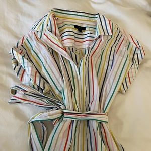 Tie Waist Multi Color Stripe Button Up Shirt